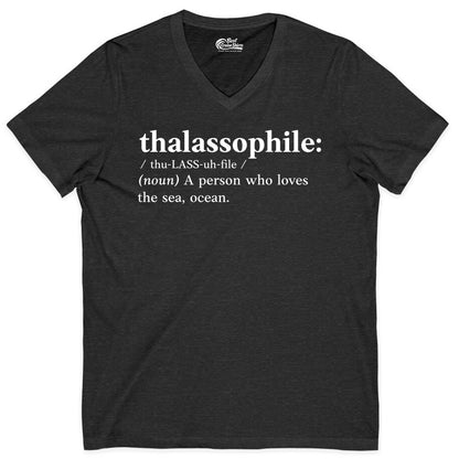 Thalassophile Shirt - Funny Sea Lover Definition Ocean Lover Gift (V-Neck) in Dark Grey Heather - Thalassophile Definition Shirt - Clean Ocean Lover Dictionary Tee Design