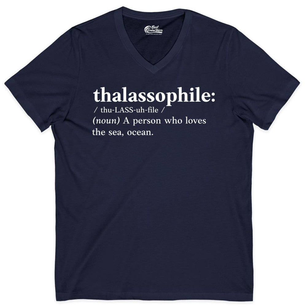 Thalassophile Shirt - Funny Sea Lover Definition Ocean Lover Gift (V-Neck) in Navy - Thalassophile Definition Shirt - Clean Ocean Lover Dictionary Tee Design