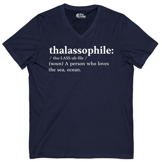 Thalassophile Shirt - Funny Sea Lover Definition Ocean Lover Gift (V-Neck) in Navy - Thalassophile Definition Shirt - Clean Ocean Lover Dictionary Tee Design