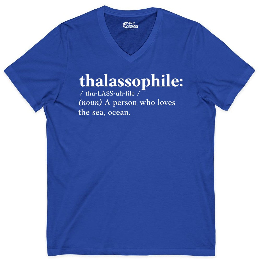 Thalassophile Shirt - Funny Sea Lover Definition Ocean Lover Gift (V-Neck) in True Royal - Thalassophile Definition Shirt - Clean Ocean Lover Dictionary Tee Design