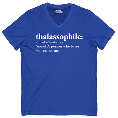 Thalassophile Shirt - Funny Sea Lover Definition Ocean Lover Gift (V-Neck) in True Royal - Thalassophile Definition Shirt - Clean Ocean Lover Dictionary Tee Design