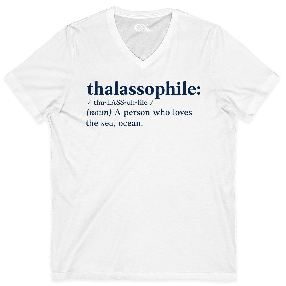 Thalassophile Shirt - Funny Sea Lover Definition Ocean Lover Gift (V-Neck) in White - Thalassophile Definition Shirt - Clean Ocean Lover Dictionary Tee Design