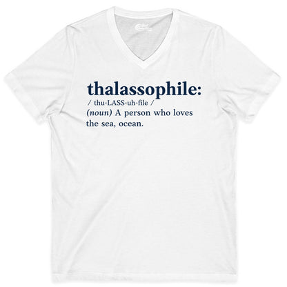 Thalassophile Shirt - Funny Sea Lover Definition Ocean Lover Gift (V-Neck) in White - Thalassophile Definition Shirt - Clean Ocean Lover Dictionary Tee Design