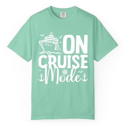 On Cruise Mode Shirt - Nautical Cruise Vacation Apparel for Travelers (Comfort Color) in Island Reef - On Cruise Mode Nautical Typography Shirt with Ship Anchor Helm Icons