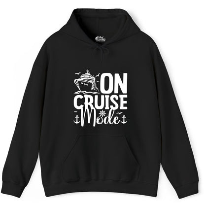 On Cruise Mode Shirt - Nautical Cruise Vacation Apparel for Travelers (Hoodie) in Black - On Cruise Mode Nautical Typography Shirt with Ship Anchor Helm Icons