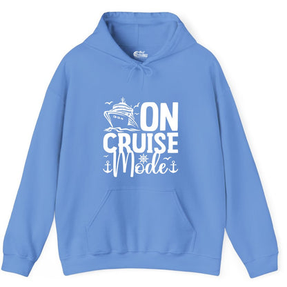 On Cruise Mode Shirt - Nautical Cruise Vacation Apparel for Travelers (Hoodie) in Carolina Blue - On Cruise Mode Nautical Typography Shirt with Ship Anchor Helm Icons
