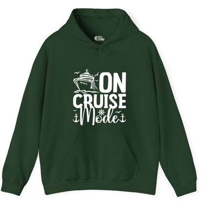 On Cruise Mode Shirt - Nautical Cruise Vacation Apparel for Travelers (Hoodie) in Forest Green - On Cruise Mode Nautical Typography Shirt with Ship Anchor Helm Icons