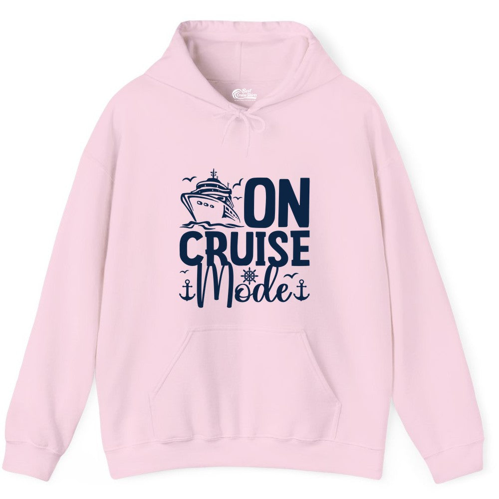 On Cruise Mode Shirt - Nautical Cruise Vacation Apparel for Travelers (Hoodie) in Light Pink - On Cruise Mode Nautical Typography Shirt with Ship Anchor Helm Icons