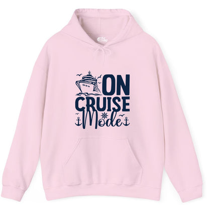 On Cruise Mode Shirt - Nautical Cruise Vacation Apparel for Travelers (Hoodie) in Light Pink - On Cruise Mode Nautical Typography Shirt with Ship Anchor Helm Icons