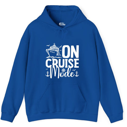 On Cruise Mode Shirt - Nautical Cruise Vacation Apparel for Travelers (Hoodie) in Royal - On Cruise Mode Nautical Typography Shirt with Ship Anchor Helm Icons