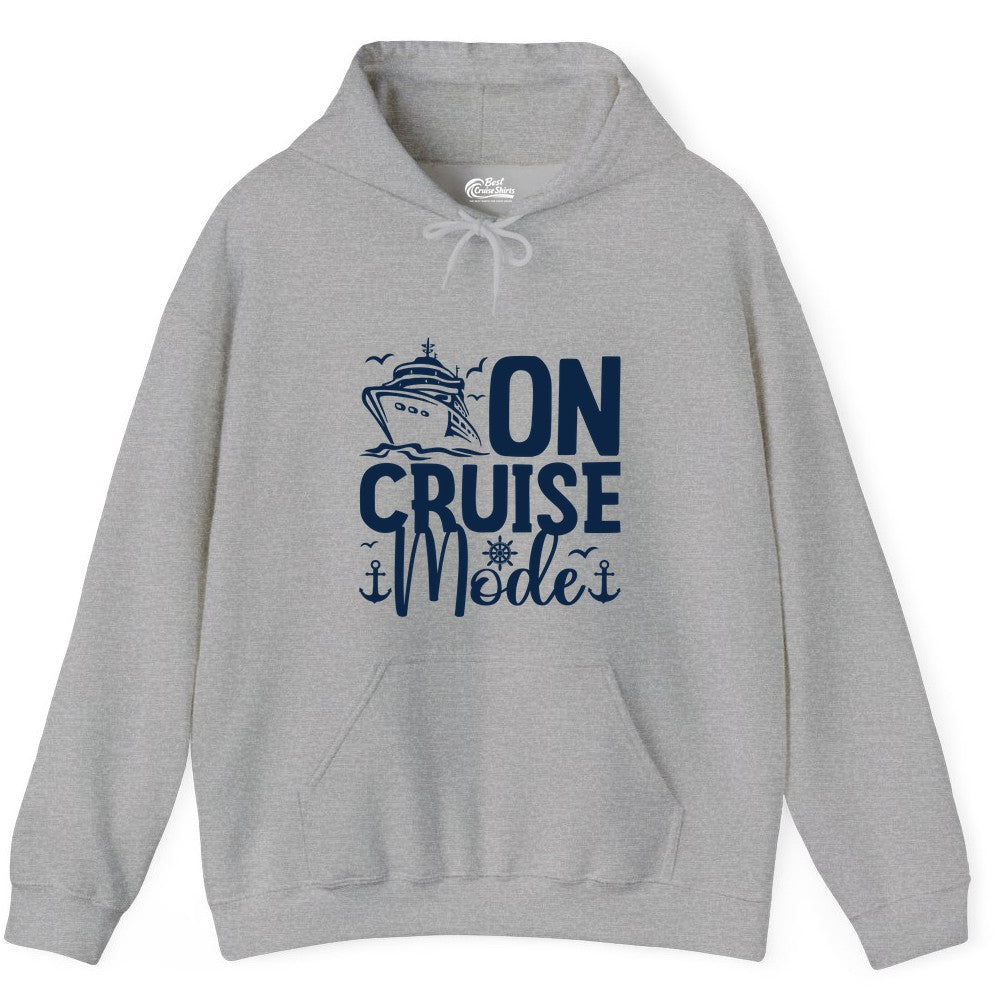On Cruise Mode Shirt - Nautical Cruise Vacation Apparel for Travelers (Hoodie) in Sport Grey - On Cruise Mode Nautical Typography Shirt with Ship Anchor Helm Icons