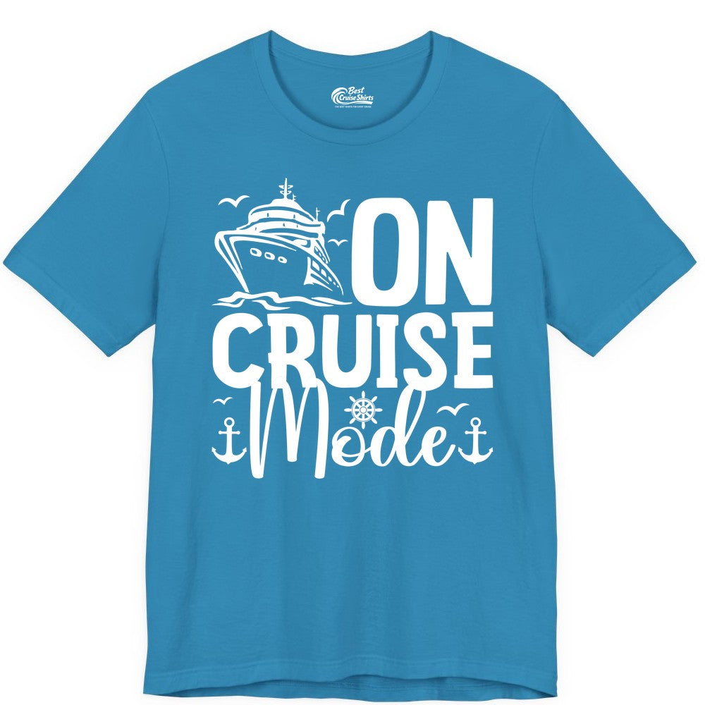 On Cruise Mode Shirt - Nautical Cruise Vacation Apparel for Travelers (Premium Tee) in Aqua - On Cruise Mode Nautical Typography Shirt with Ship Anchor Helm Icons