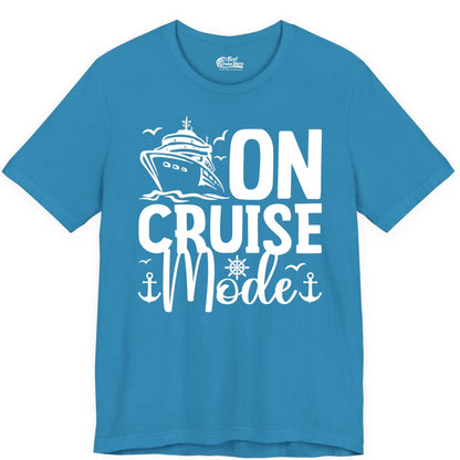 On Cruise Mode Shirt - Nautical Cruise Vacation Apparel for Travelers (Premium Tee) in Aqua - On Cruise Mode Nautical Typography Shirt with Ship Anchor Helm Icons