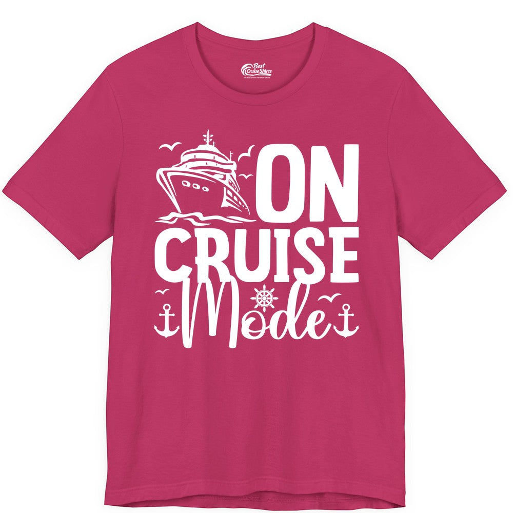 On Cruise Mode Shirt - Nautical Cruise Vacation Apparel for Travelers (Premium Tee) in Berry - On Cruise Mode Nautical Typography Shirt with Ship Anchor Helm Icons