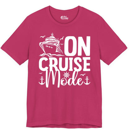 On Cruise Mode Shirt - Nautical Cruise Vacation Apparel for Travelers (Premium Tee) in Berry - On Cruise Mode Nautical Typography Shirt with Ship Anchor Helm Icons