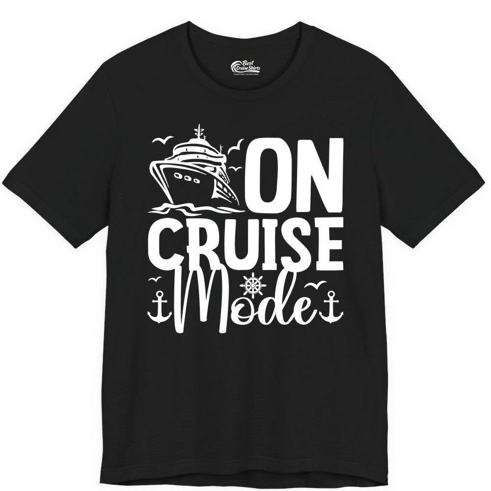On Cruise Mode Shirt - Nautical Cruise Vacation Apparel for Travelers (Premium Tee) in Black - On Cruise Mode Nautical Typography Shirt with Ship Anchor Helm Icons