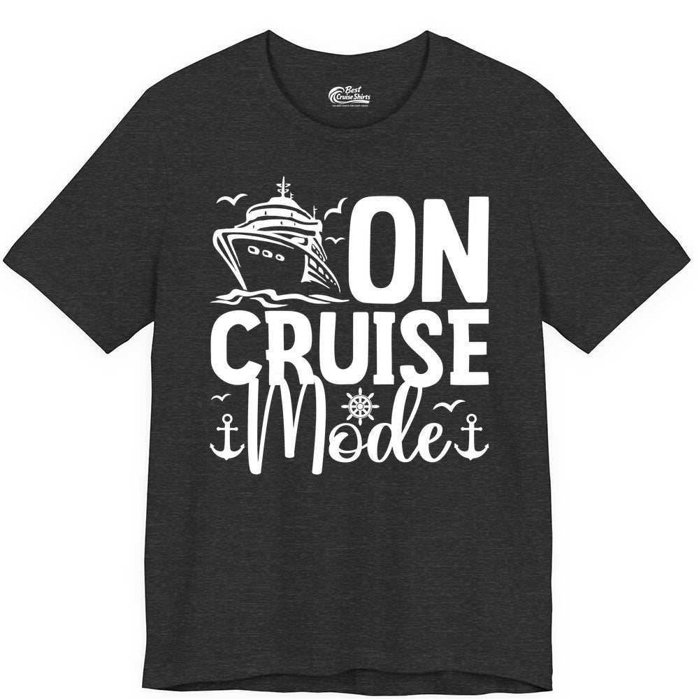 On Cruise Mode Shirt - Nautical Cruise Vacation Apparel for Travelers (Premium Tee) in Dark Grey Heather - On Cruise Mode Nautical Typography Shirt with Ship Anchor Helm Icons
