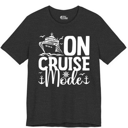 On Cruise Mode Shirt - Nautical Cruise Vacation Apparel for Travelers (Premium Tee) in Dark Grey Heather - On Cruise Mode Nautical Typography Shirt with Ship Anchor Helm Icons