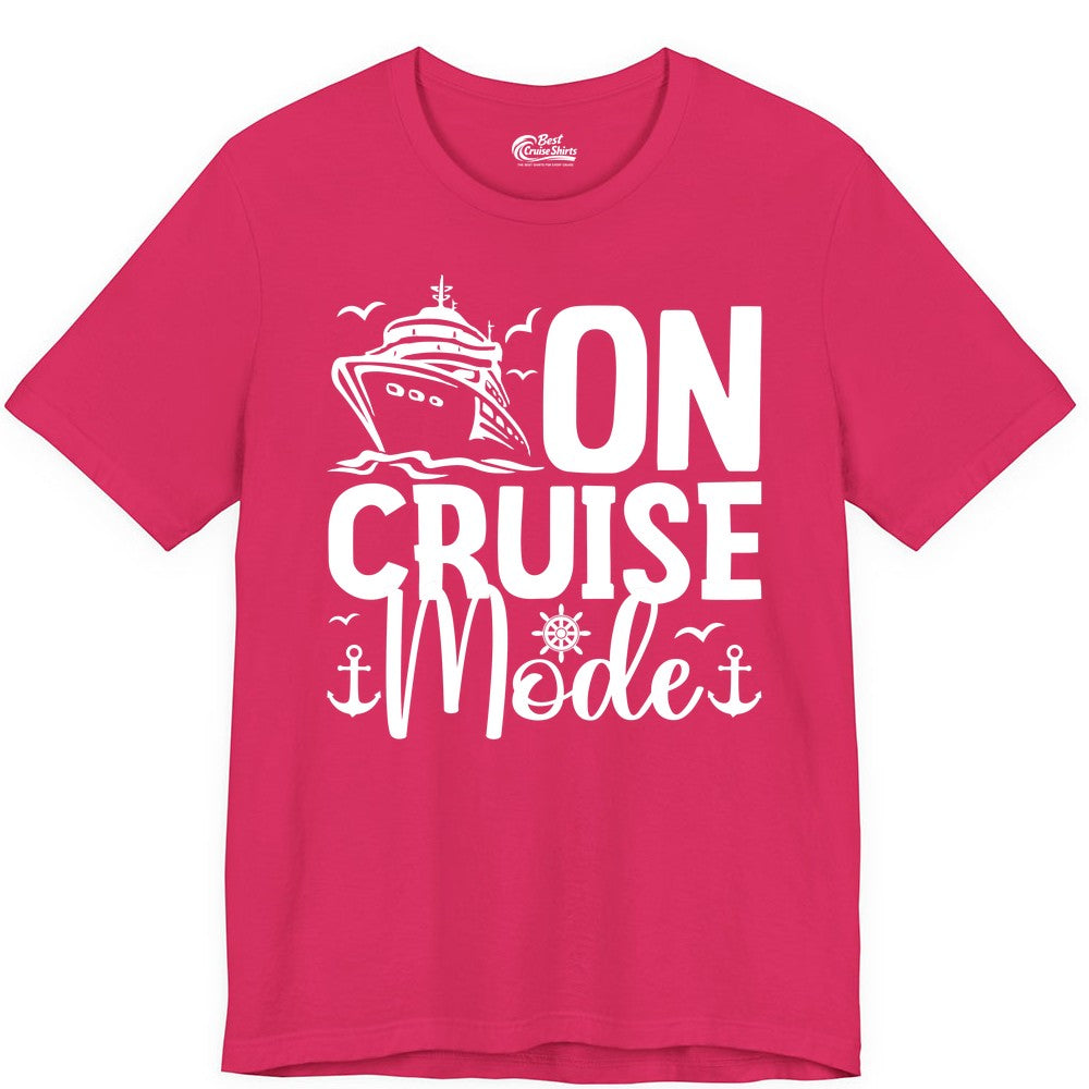 On Cruise Mode Shirt - Nautical Cruise Vacation Apparel for Travelers (Premium Tee) in Fuchsia - On Cruise Mode Nautical Typography Shirt with Ship Anchor Helm Icons