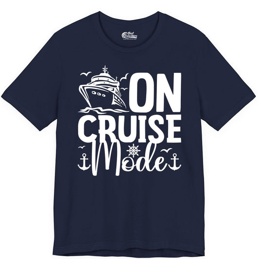 On Cruise Mode Shirt - Nautical Cruise Vacation Apparel for Travelers (Premium Tee) in Navy - On Cruise Mode Nautical Typography Shirt with Ship Anchor Helm Icons