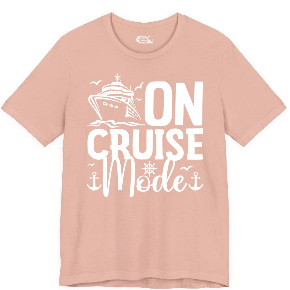 On Cruise Mode Shirt - Nautical Cruise Vacation Apparel for Travelers (Premium Tee) in Peach - On Cruise Mode Nautical Typography Shirt with Ship Anchor Helm Icons