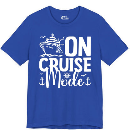 On Cruise Mode Shirt - Nautical Cruise Vacation Apparel for Travelers (Premium Tee) in True Royal - On Cruise Mode Nautical Typography Shirt with Ship Anchor Helm Icons
