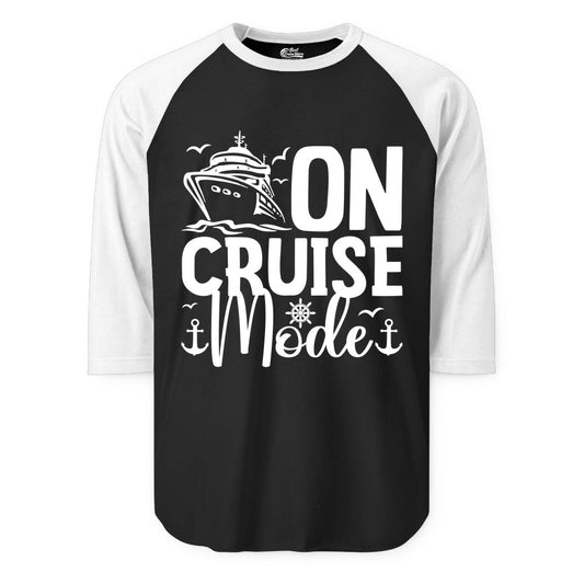 On Cruise Mode Shirt - Nautical Cruise Vacation Apparel for Travelers (Raglan) in BlackWhite - On Cruise Mode Nautical Typography Shirt with Ship Anchor Helm Icons