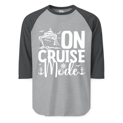 On Cruise Mode Shirt - Nautical Cruise Vacation Apparel for Travelers (Raglan) in Heather GreyHeather Charcoal - On Cruise Mode Nautical Typography Shirt with Ship Anchor Helm Icons