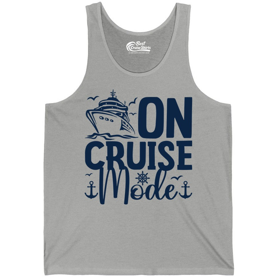 On Cruise Mode Shirt - Nautical Cruise Vacation Apparel for Travelers (Tank Top) in Athletic Heather - On Cruise Mode Nautical Typography Shirt with Ship Anchor Helm Icons