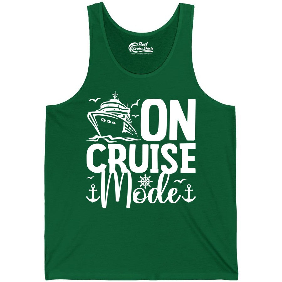 On Cruise Mode Shirt - Nautical Cruise Vacation Apparel for Travelers (Tank Top) in Kelly - On Cruise Mode Nautical Typography Shirt with Ship Anchor Helm Icons