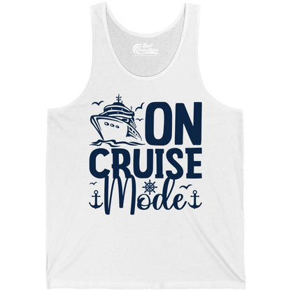 On Cruise Mode Shirt - Nautical Cruise Vacation Apparel for Travelers (Tank Top) in White - On Cruise Mode Nautical Typography Shirt with Ship Anchor Helm Icons