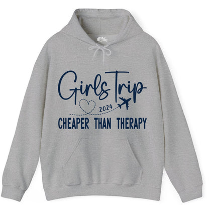 Girls Trip Shirt 2024 - Cheaper Than Therapy Girls Vacation Tee (Hoodie) in Sport Grey - Girls Trip 2024 Cheaper Than Therapy Airplane Heart Travel Shirt