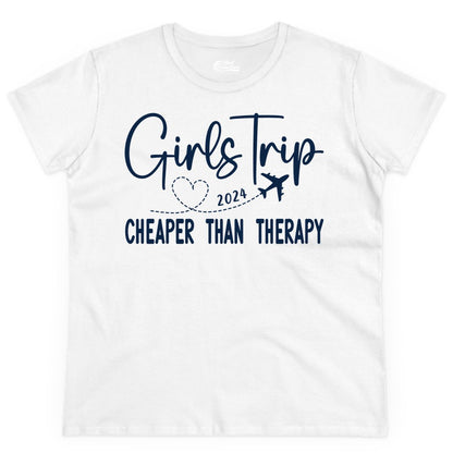Girls Trip Shirt 2024 - Cheaper Than Therapy Girls Vacation Tee (Ladies Tee) in White - Girls Trip 2024 Cheaper Than Therapy Airplane Heart Travel Shirt