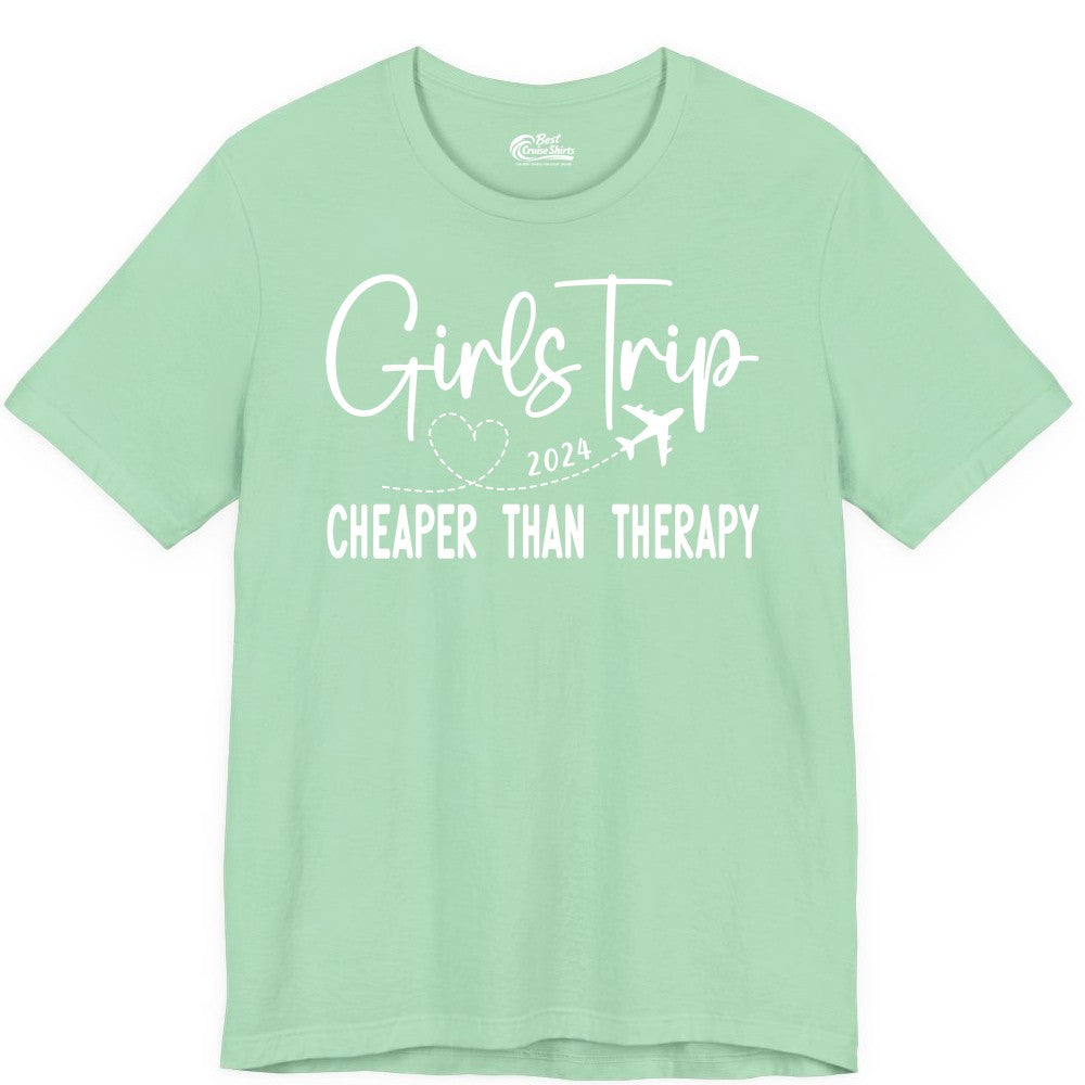 Girls Trip Shirt 2024 - Cheaper Than Therapy Girls Vacation Tee (Premium Tee) in Mint - Girls Trip 2024 Cheaper Than Therapy Airplane Heart Travel Shirt