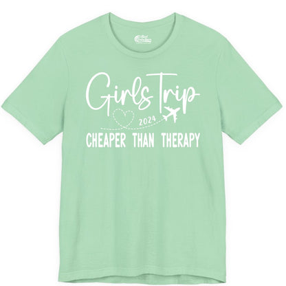 Girls Trip Shirt 2024 - Cheaper Than Therapy Girls Vacation Tee (Premium Tee) in Mint - Girls Trip 2024 Cheaper Than Therapy Airplane Heart Travel Shirt