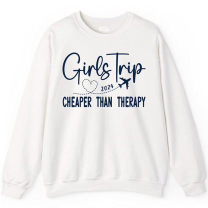 Girls Trip Shirt 2024 - Cheaper Than Therapy Girls Vacation Tee (Sweatshirt) in White - Girls Trip 2024 Cheaper Than Therapy Airplane Heart Travel Shirt