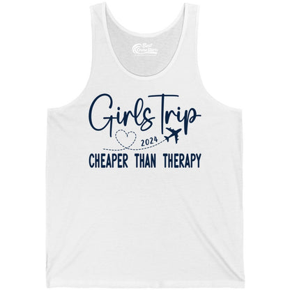 Girls Trip Shirt 2024 - Cheaper Than Therapy Girls Vacation Tee (Tank Top) in White - Girls Trip 2024 Cheaper Than Therapy Airplane Heart Travel Shirt
