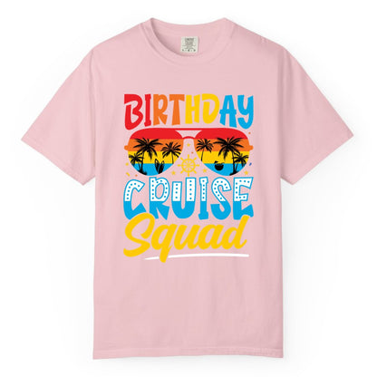 Birthday Cruise Squad Shirt - Tropical Sunset Group Cruise Apparel (Comfort Color) in Blossom - Birthday Cruise Squad Tropical Sunset Palm Tree Group Shirt