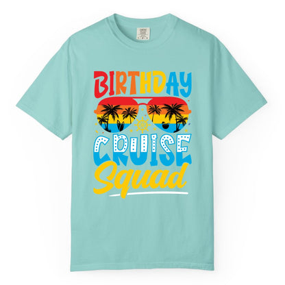 Birthday Cruise Squad Shirt - Tropical Sunset Group Cruise Apparel (Comfort Color) in Chalky Mint - Birthday Cruise Squad Tropical Sunset Palm Tree Group Shirt