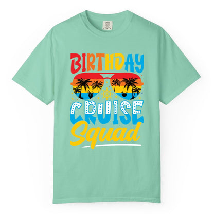 Birthday Cruise Squad Shirt - Tropical Sunset Group Cruise Apparel (Comfort Color) in Island Reef - Birthday Cruise Squad Tropical Sunset Palm Tree Group Shirt