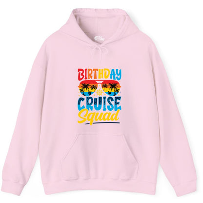 Birthday Cruise Squad Shirt - Tropical Sunset Group Cruise Apparel (Hoodie) in Light Pink - Birthday Cruise Squad Tropical Sunset Palm Tree Group Shirt