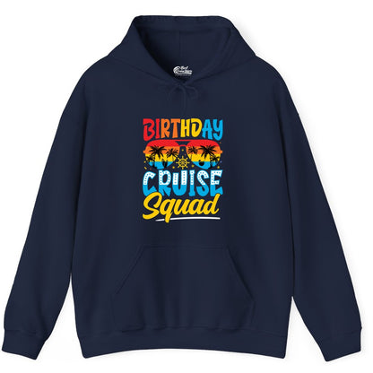 Birthday Cruise Squad Shirt - Tropical Sunset Group Cruise Apparel (Hoodie) in Navy - Birthday Cruise Squad Tropical Sunset Palm Tree Group Shirt