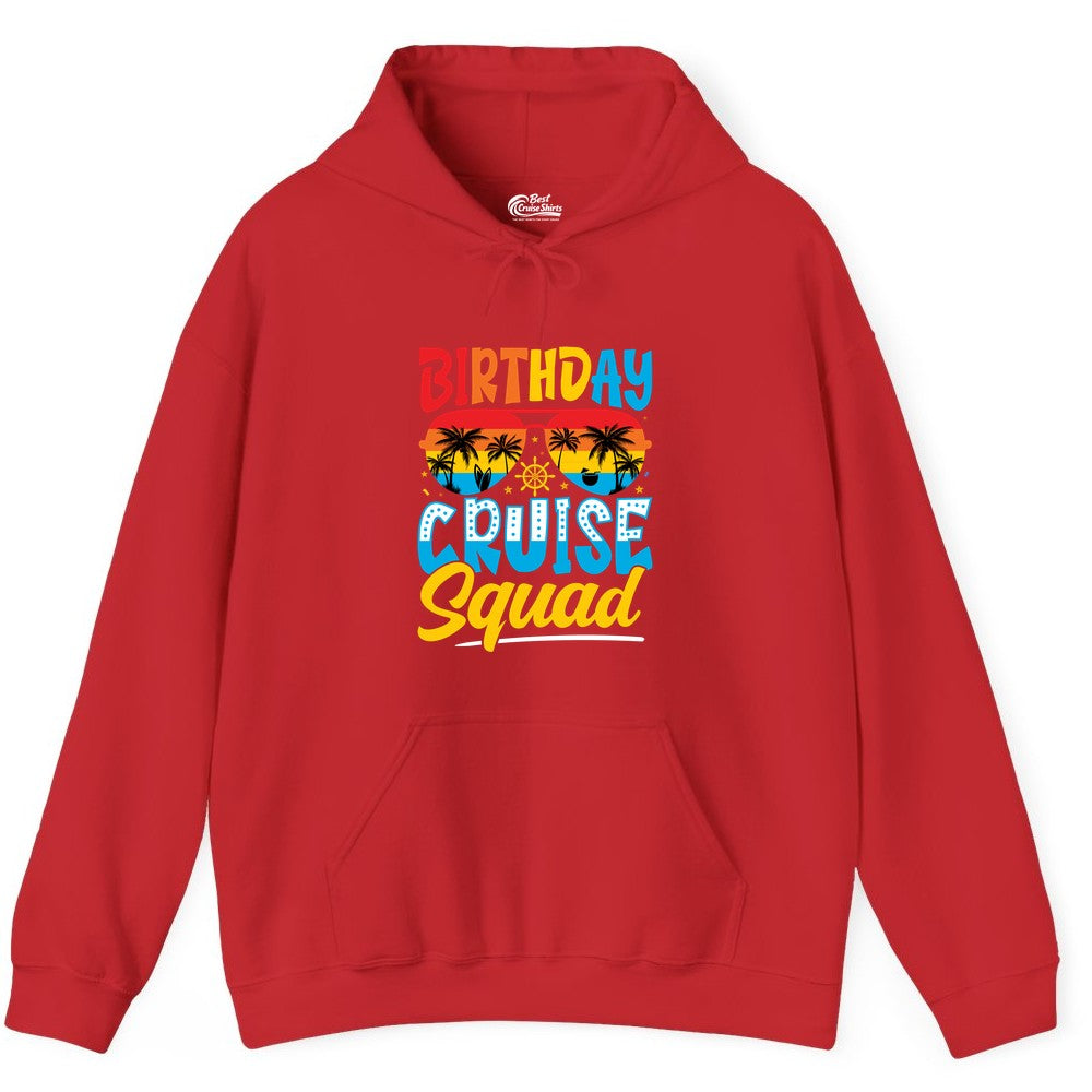 Birthday Cruise Squad Shirt - Tropical Sunset Group Cruise Apparel (Hoodie) in Red - Birthday Cruise Squad Tropical Sunset Palm Tree Group Shirt
