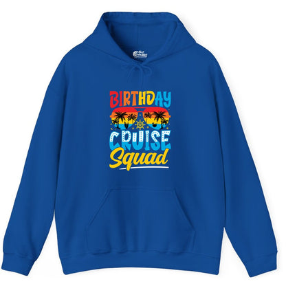 Birthday Cruise Squad Shirt - Tropical Sunset Group Cruise Apparel (Hoodie) in Royal - Birthday Cruise Squad Tropical Sunset Palm Tree Group Shirt