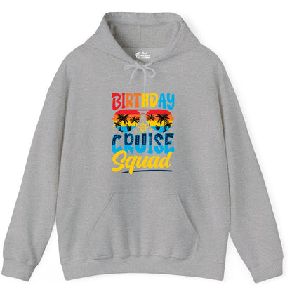 Birthday Cruise Squad Shirt - Tropical Sunset Group Cruise Apparel (Hoodie) in Sport Grey - Birthday Cruise Squad Tropical Sunset Palm Tree Group Shirt