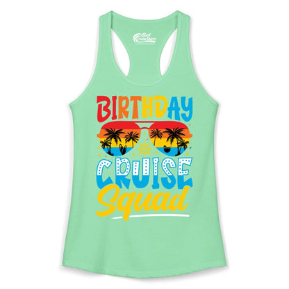 Birthday Cruise Squad Shirt - Tropical Sunset Group Cruise Apparel (Ladies Tank) in Solid Mint - Birthday Cruise Squad Tropical Sunset Palm Tree Group Shirt