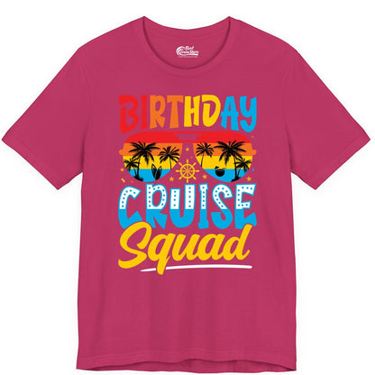 Birthday Cruise Squad Shirt - Tropical Sunset Group Cruise Apparel (Premium Tee) in Berry - Birthday Cruise Squad Tropical Sunset Palm Tree Group Shirt