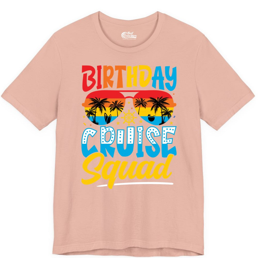 Birthday Cruise Squad Shirt - Tropical Sunset Group Cruise Apparel (Premium Tee) in Peach - Birthday Cruise Squad Tropical Sunset Palm Tree Group Shirt