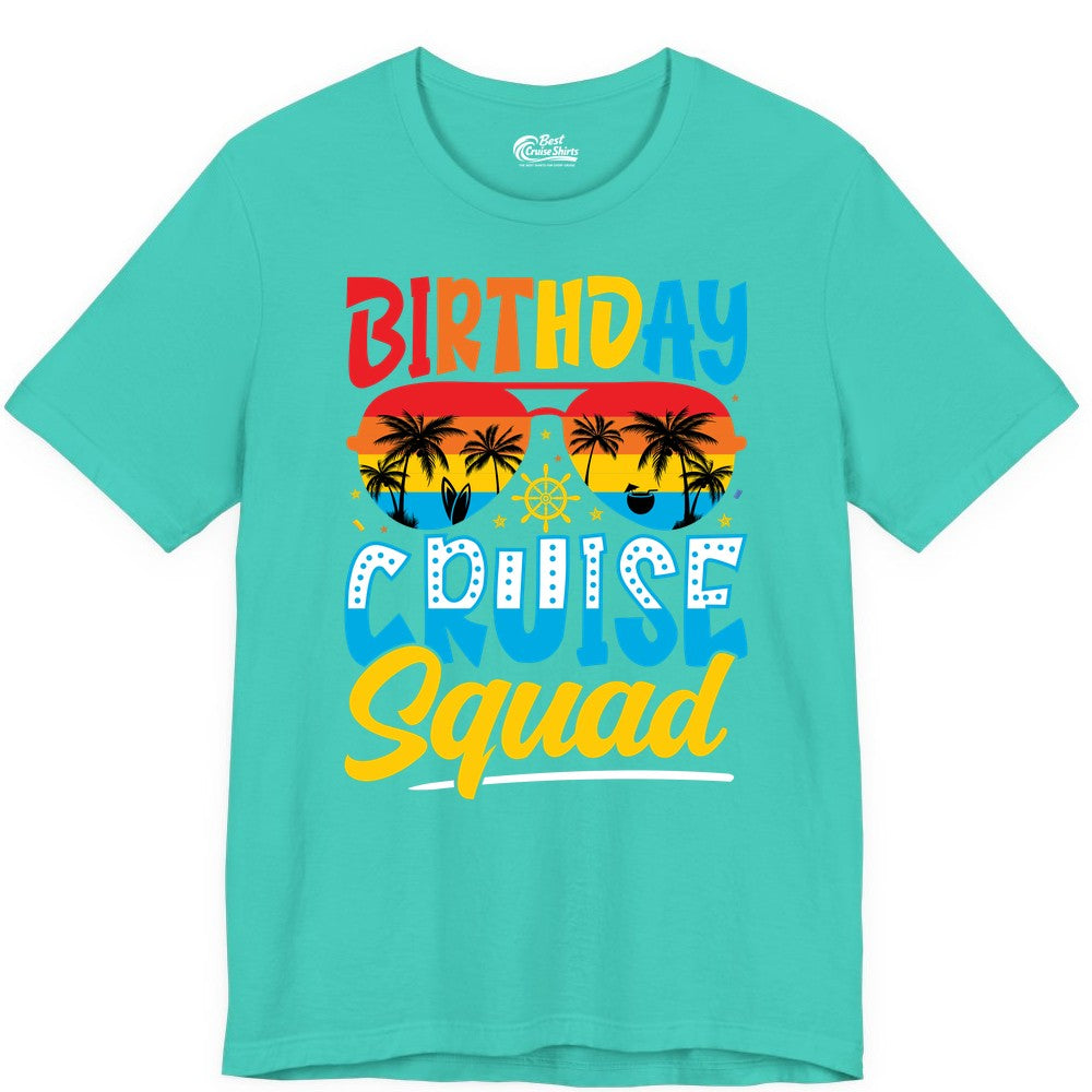 Birthday Cruise Squad Shirt - Tropical Sunset Group Cruise Apparel (Premium Tee) in Teal - Birthday Cruise Squad Tropical Sunset Palm Tree Group Shirt
