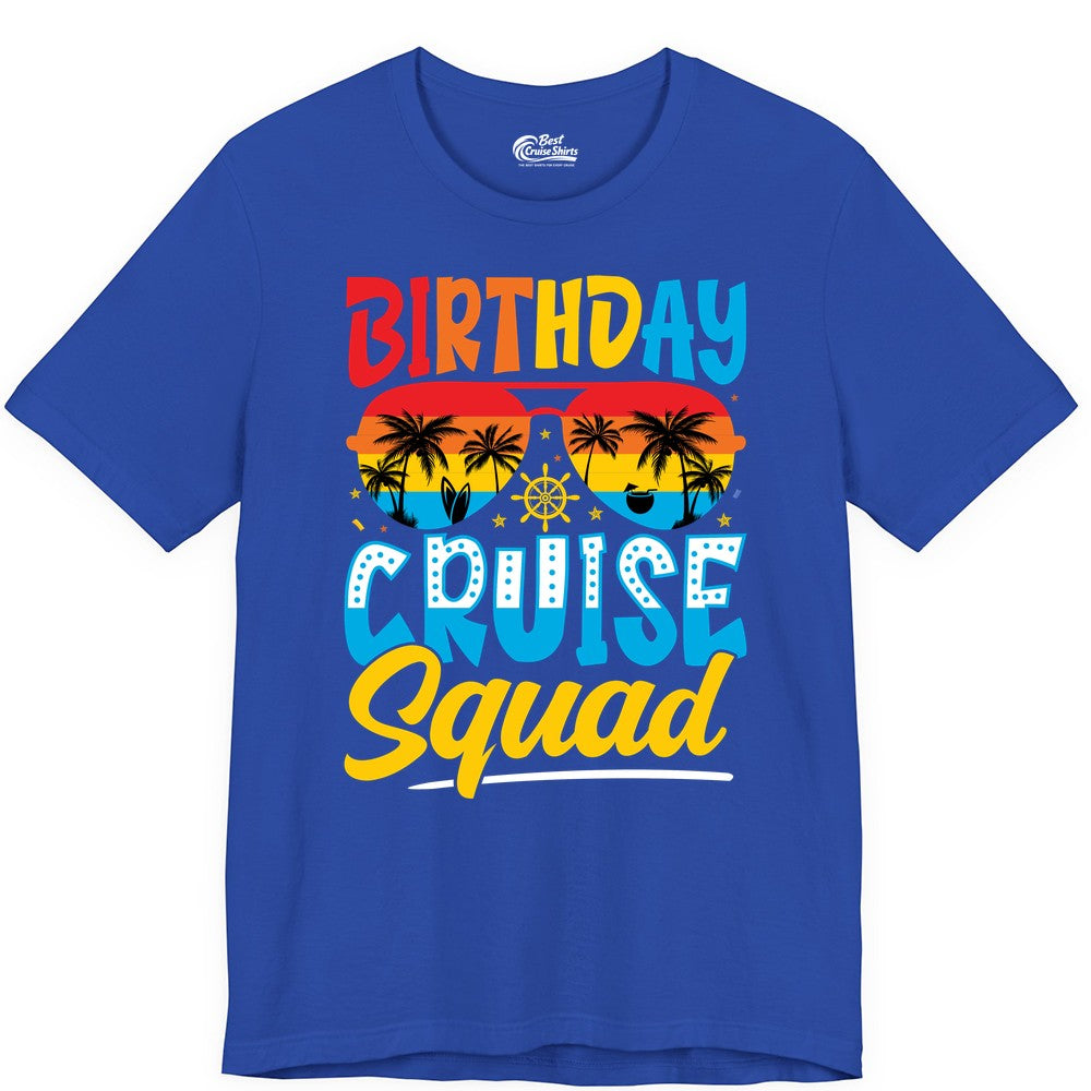 Birthday Cruise Squad Shirt - Tropical Sunset Group Cruise Apparel (Premium Tee) in True Royal - Birthday Cruise Squad Tropical Sunset Palm Tree Group Shirt